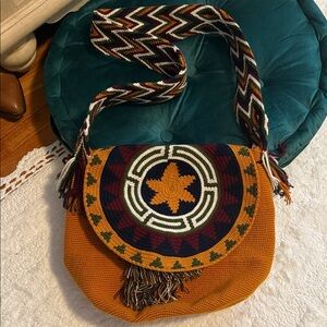 Artisan Woven Crossbody Bag in Orange and Black